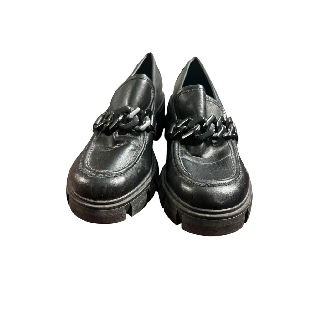 Madden Girl Black Platform Lug Sole Chain Loafers Block Heel Womens 9.5M